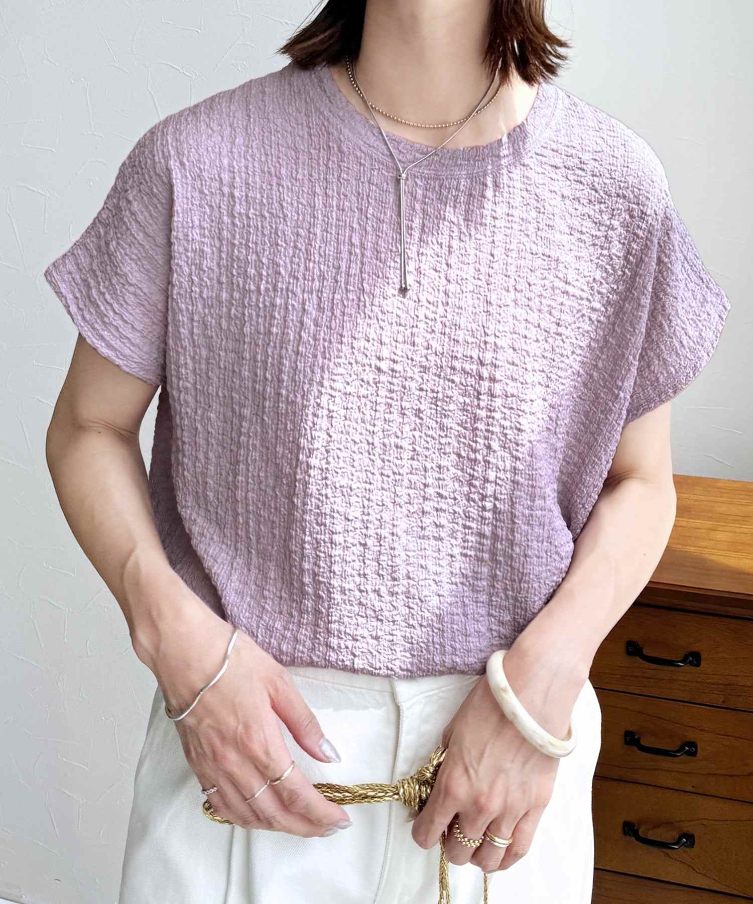 レカ reca カットシャーリングデザインフレンチスリーブTシャツ(R24139ーv) （ブラック） ブラック