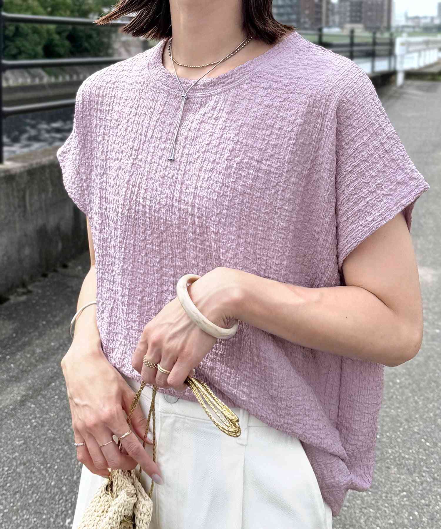 レカ reca カットシャーリングデザインフレンチスリーブTシャツ(R24139ーv) （ブラック） ブラック