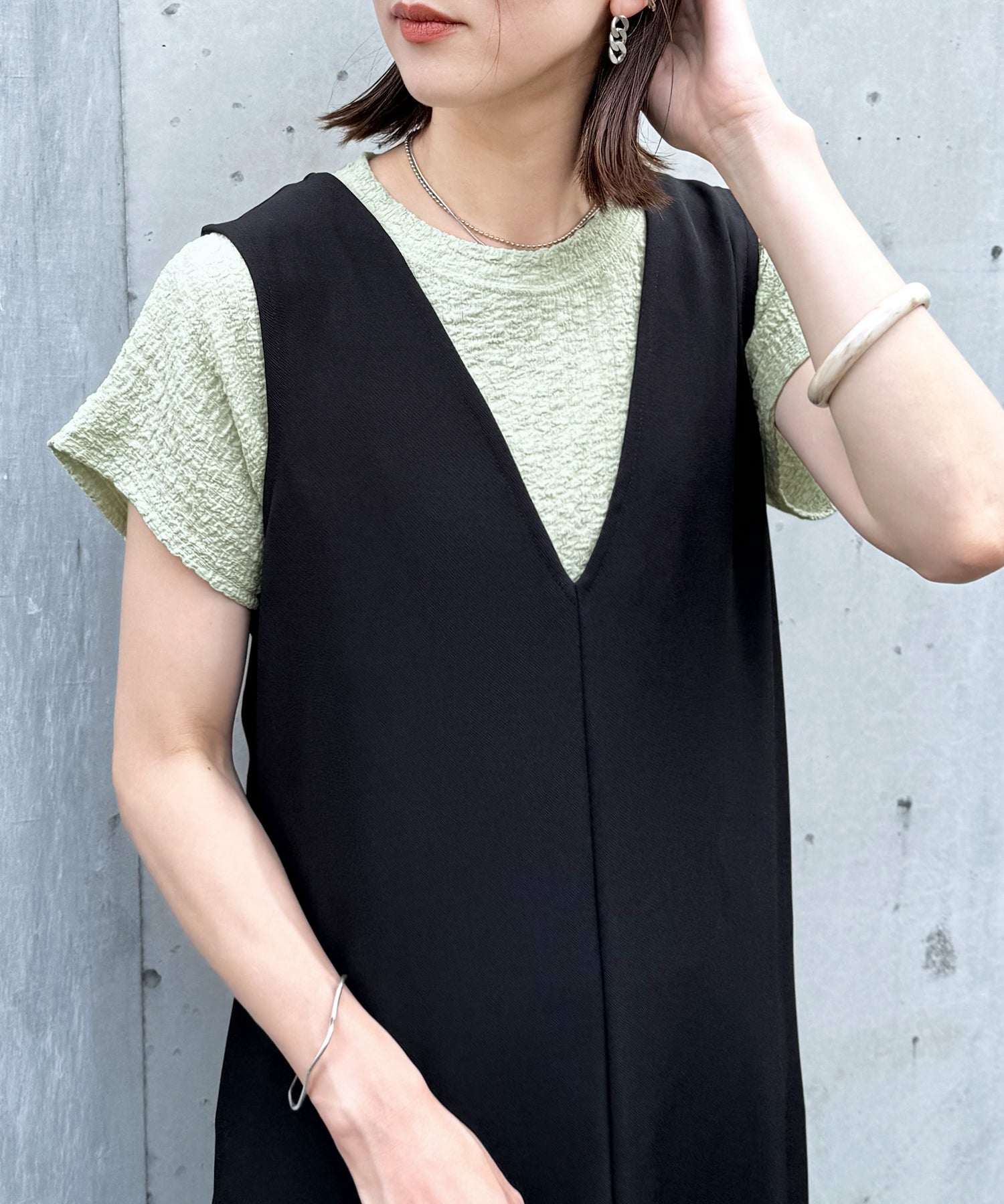 レカ reca カットシャーリングデザインフレンチスリーブTシャツ(R24139ーv) （ブラック） ブラック