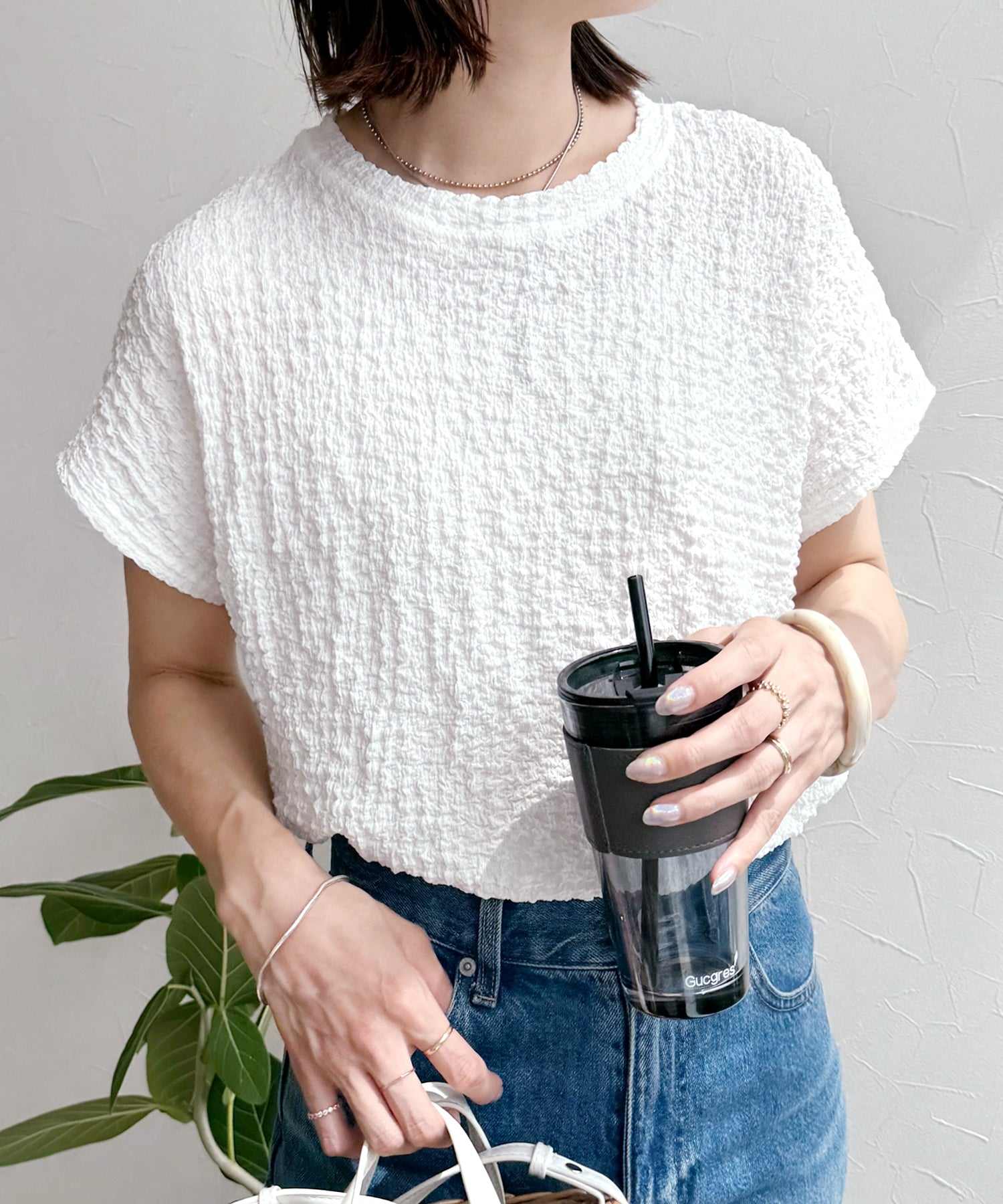 レカ reca カットシャーリングデザインフレンチスリーブTシャツ(R24139ーv) （ブラック） ブラック