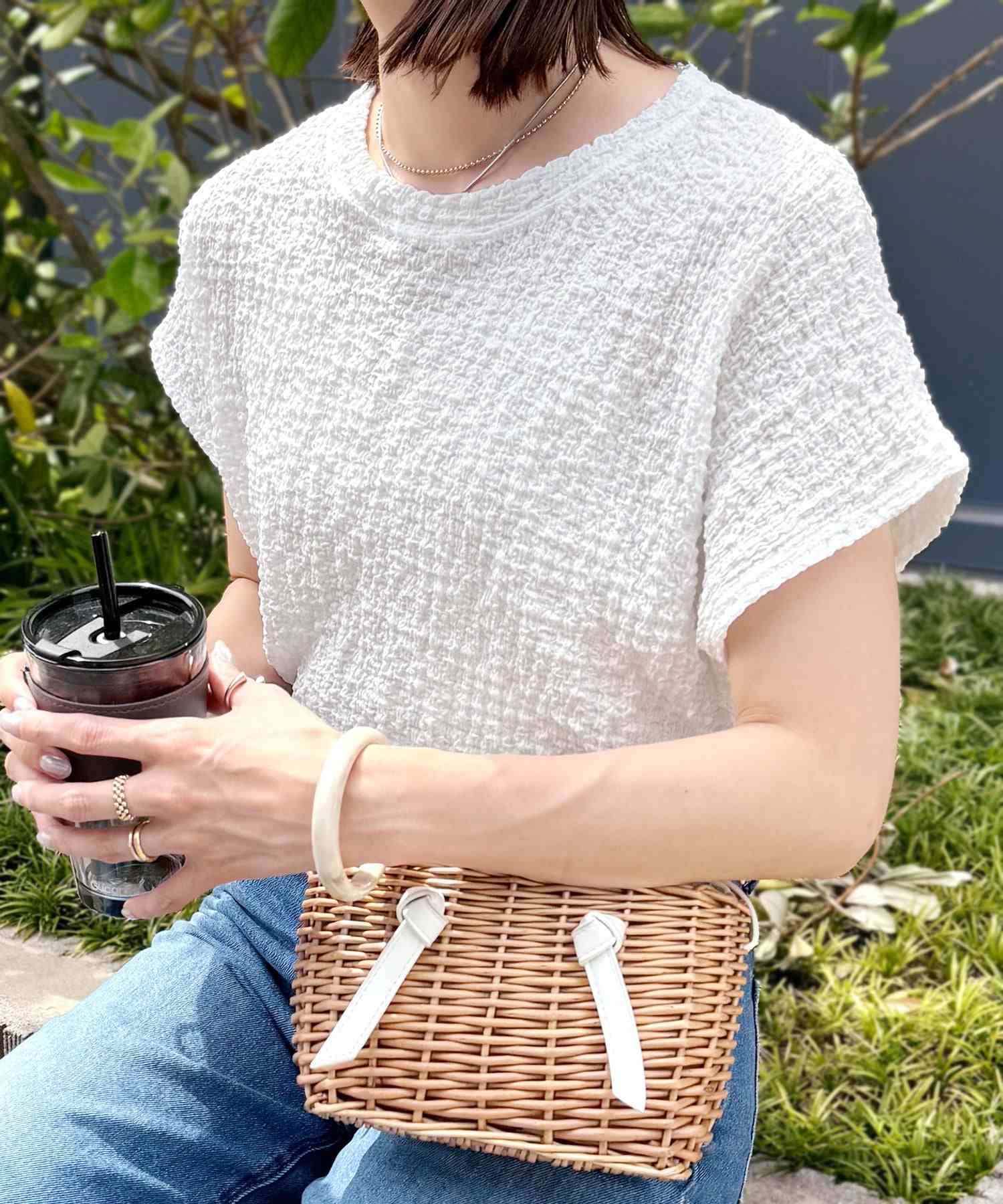 レカ reca カットシャーリングデザインフレンチスリーブTシャツ(R24139ーv) （ブラック） ブラック