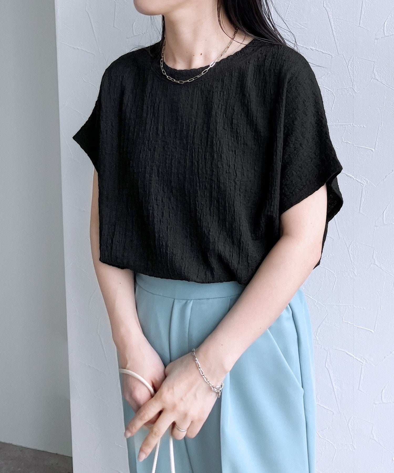 レカ reca カットシャーリングデザインフレンチスリーブTシャツ(R24139ーv) （ブラック） ブラック