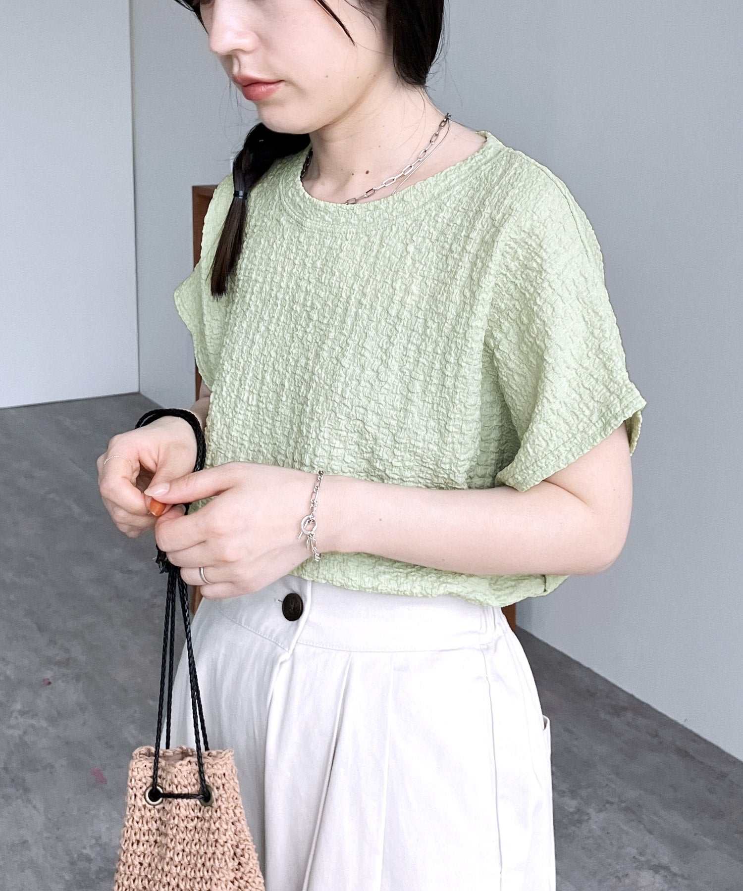 レカ reca カットシャーリングデザインフレンチスリーブTシャツ(R24139ーv) （ブラック） ブラック