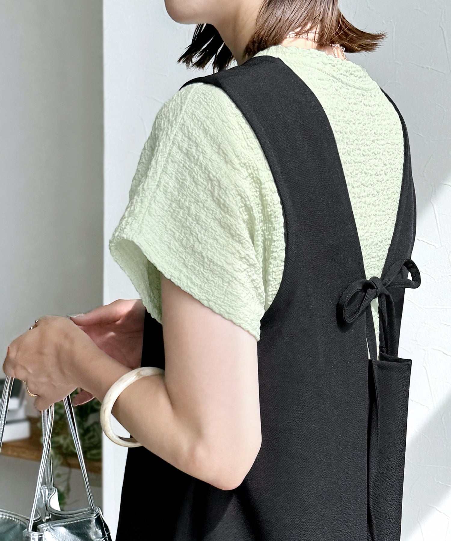 レカ reca カットシャーリングデザインフレンチスリーブTシャツ(R24139ーv) （ブラック） ブラック