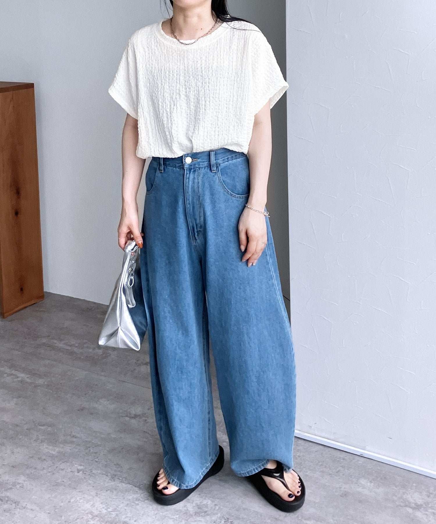 レカ reca カットシャーリングデザインフレンチスリーブTシャツ(R24139ーv) （ブラック） ブラック