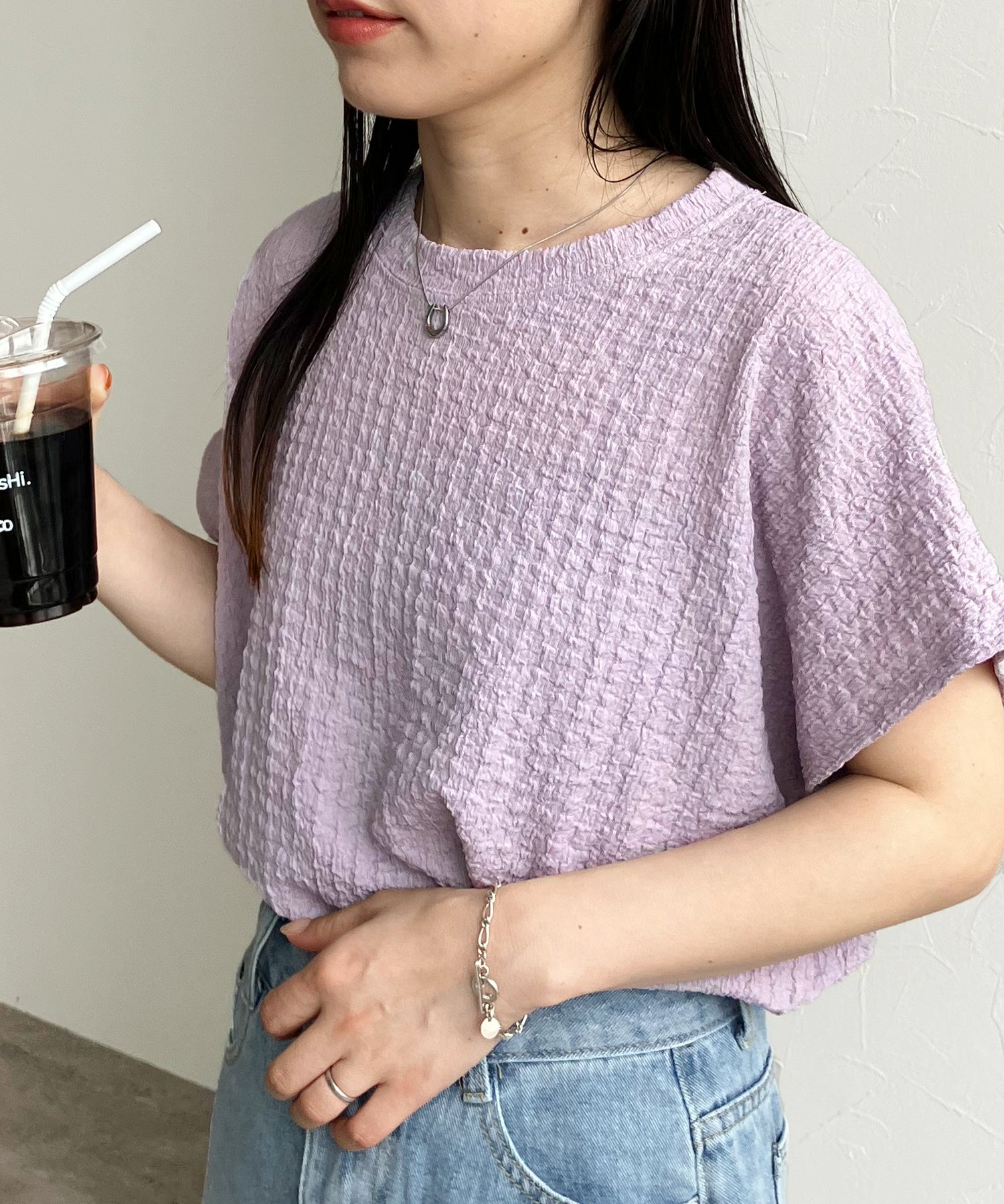 レカ reca カットシャーリングデザインフレンチスリーブTシャツ（ラベンダー）/  R24139-v ラベンダー