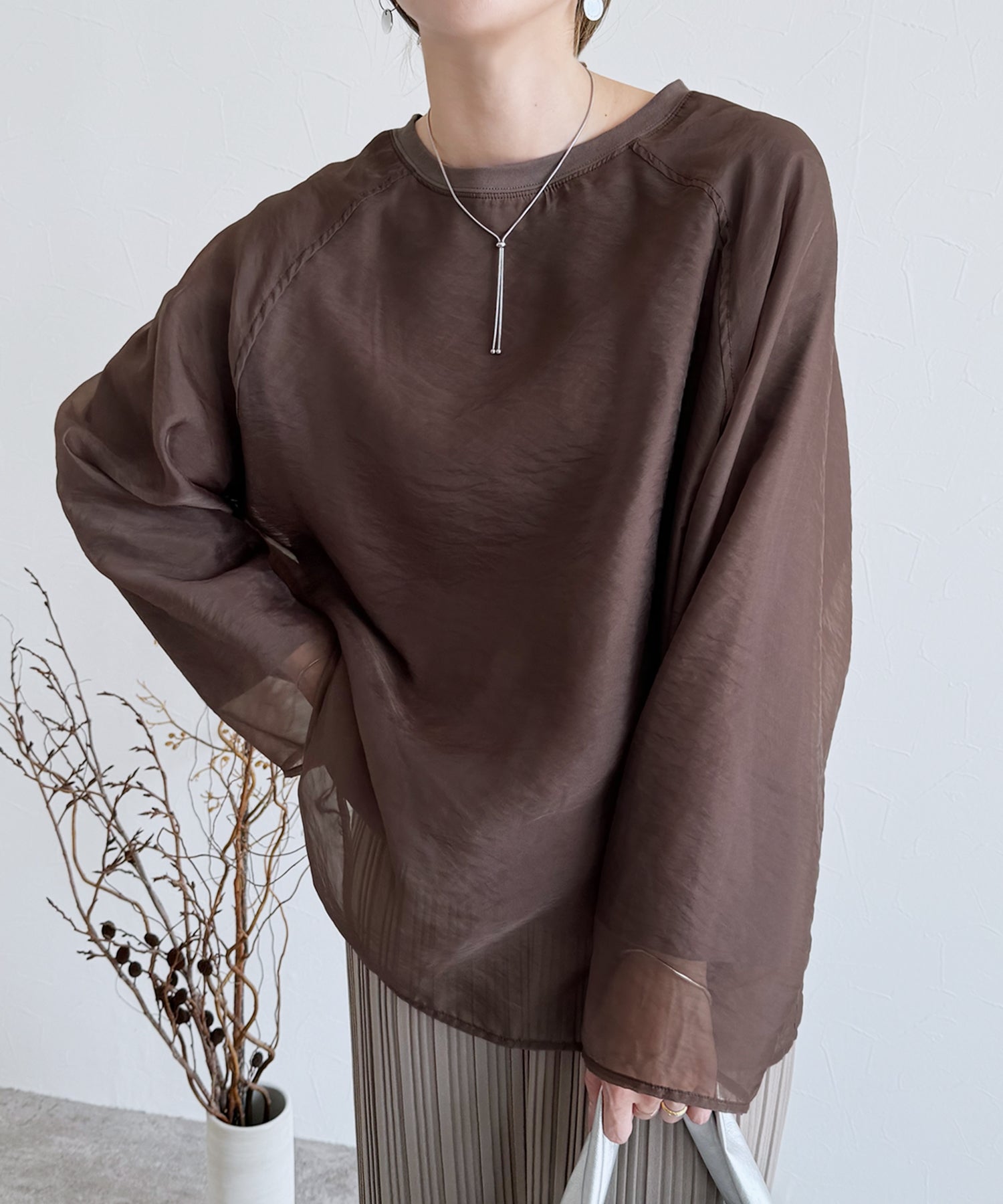 レカ reca オーガンジー重ねラグランTシャツ（day252926 ）（グレージュ） グレージュ