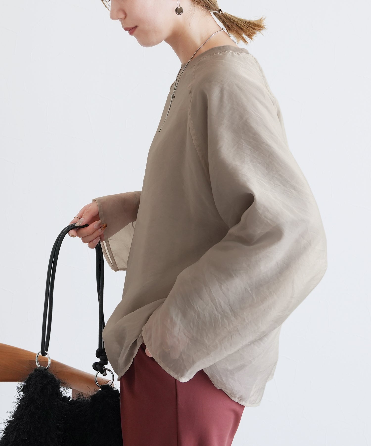レカ reca オーガンジー重ねラグランTシャツ（day252926 ）（グレージュ） グレージュ