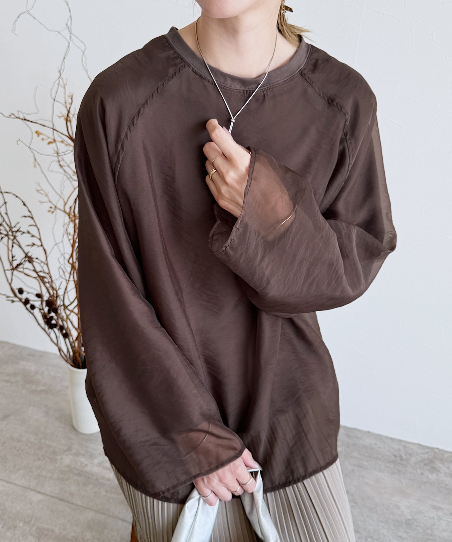 レカ reca オーガンジー重ねラグランTシャツ（day252926 ）（グレージュ） グレージュ