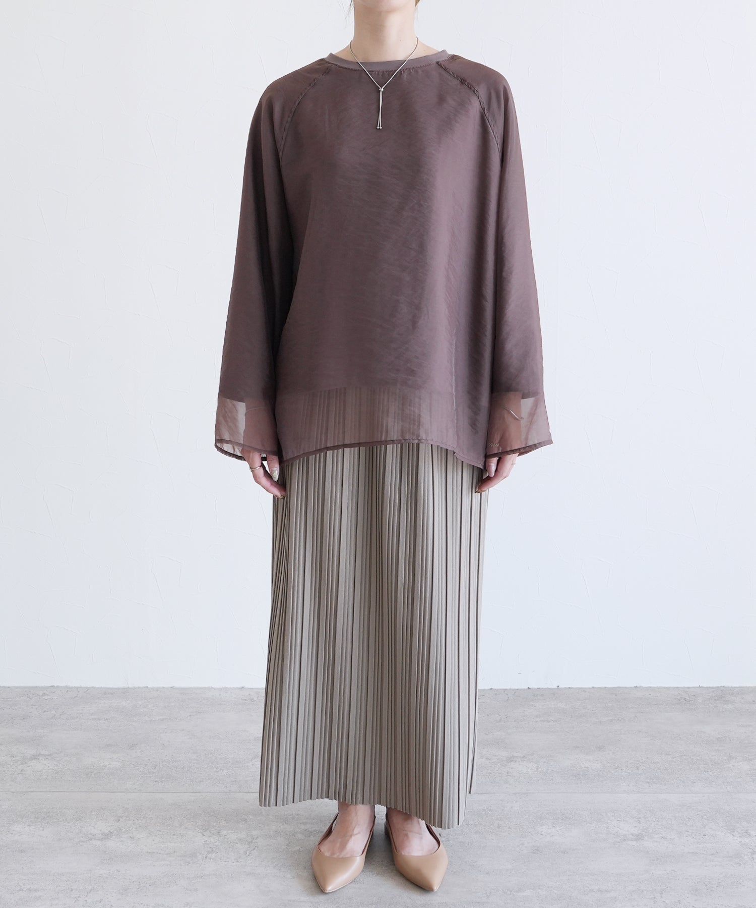 レカ reca オーガンジー重ねラグランTシャツ（day252926 ）（グレージュ） グレージュ