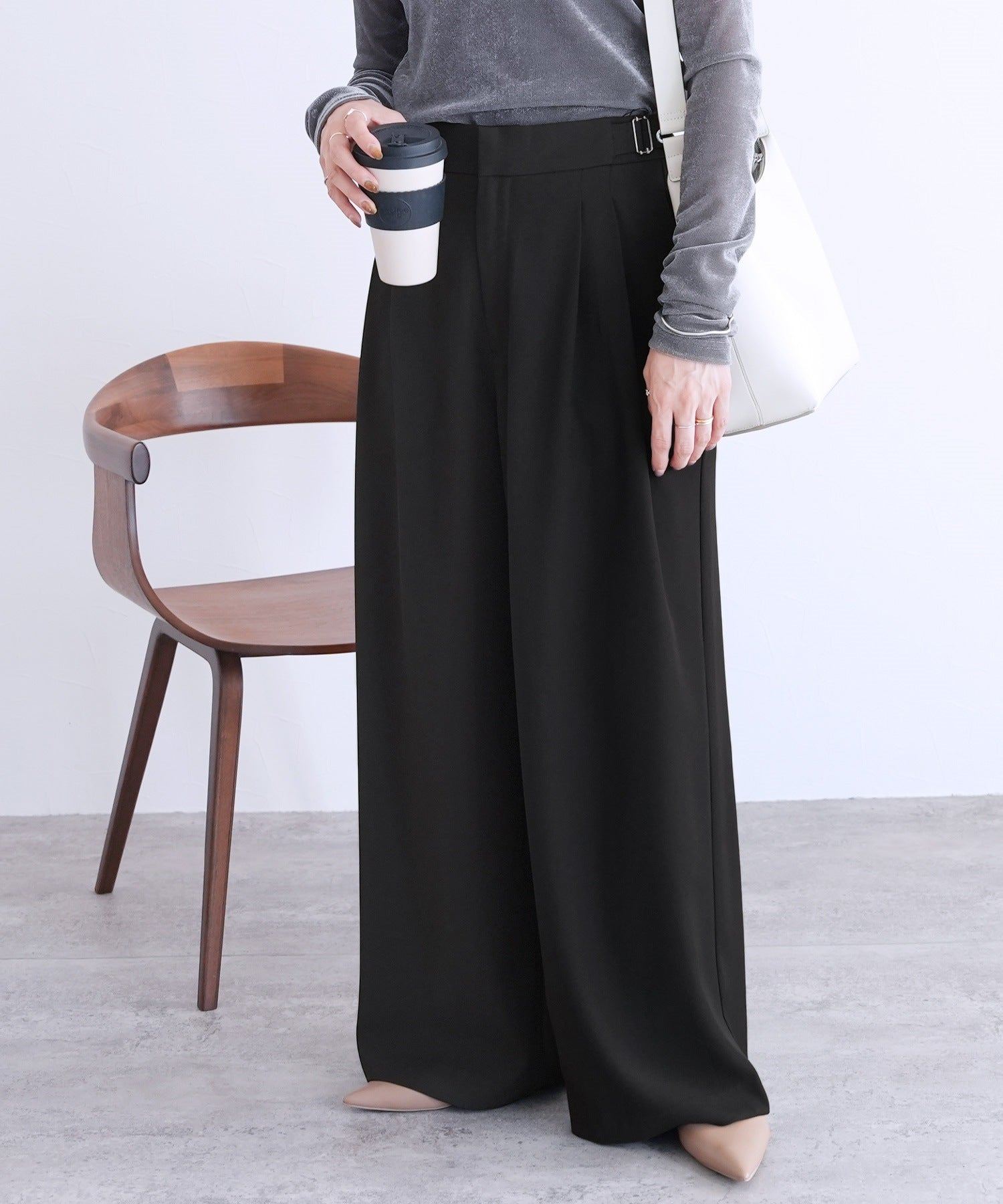 レカ reca サイドベルト付ワイドパンツ