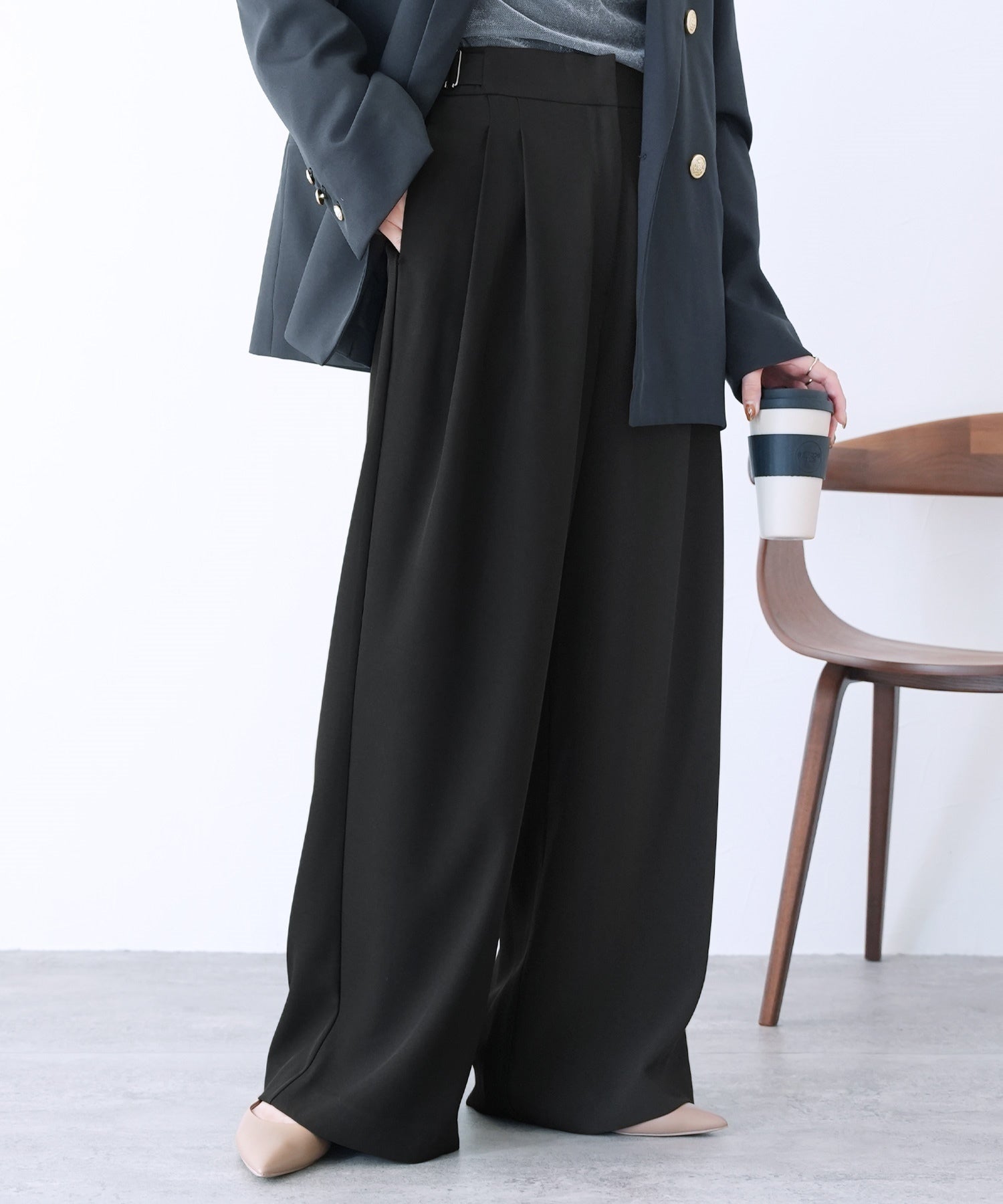 レカ reca サイドベルト付ワイドパンツ