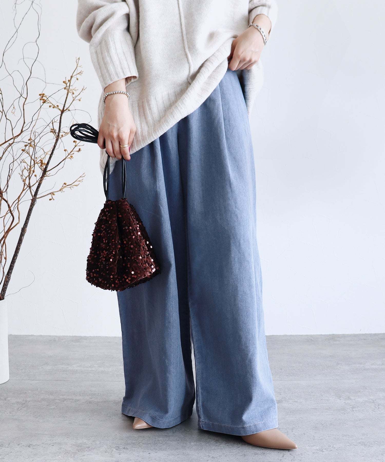 レカ reca タックワイドデニムパンツ