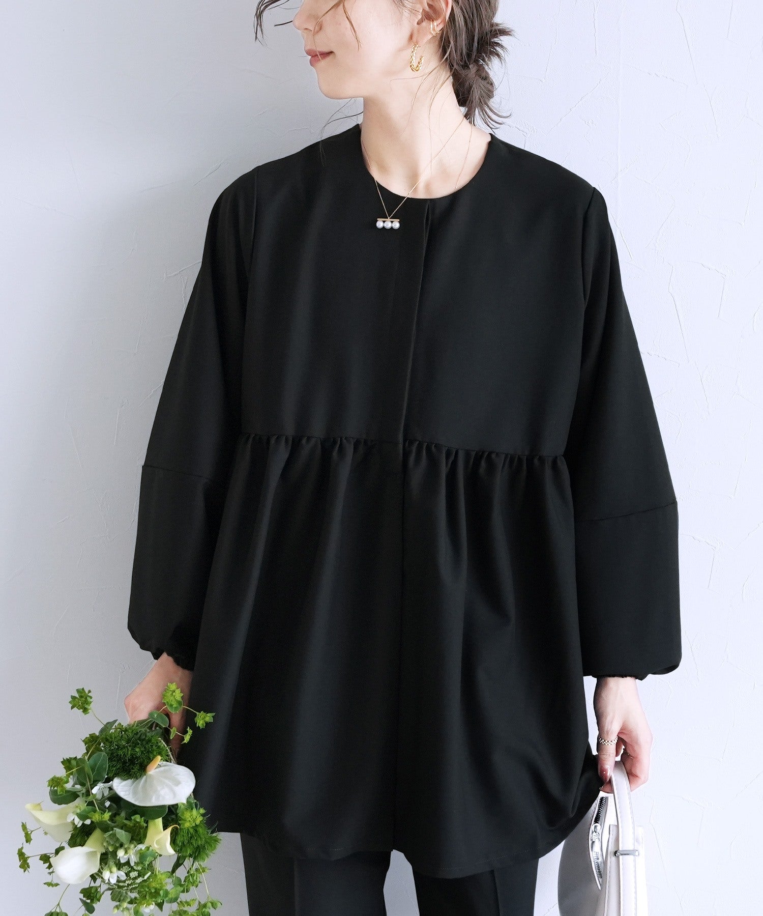 レカ reca ペプラムジャケット×テーパードパンツ2点セット（bel-hr-0622-set）（ブラック）オケージョン セットアップ ブラック