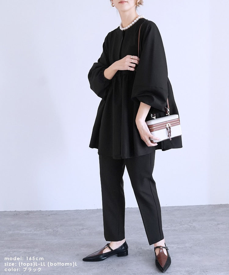 レカ reca ペプラムジャケット×テーパードパンツ2点セット（bel-hr-0622-set）（ブラック）オケージョン セットアップ ブラック