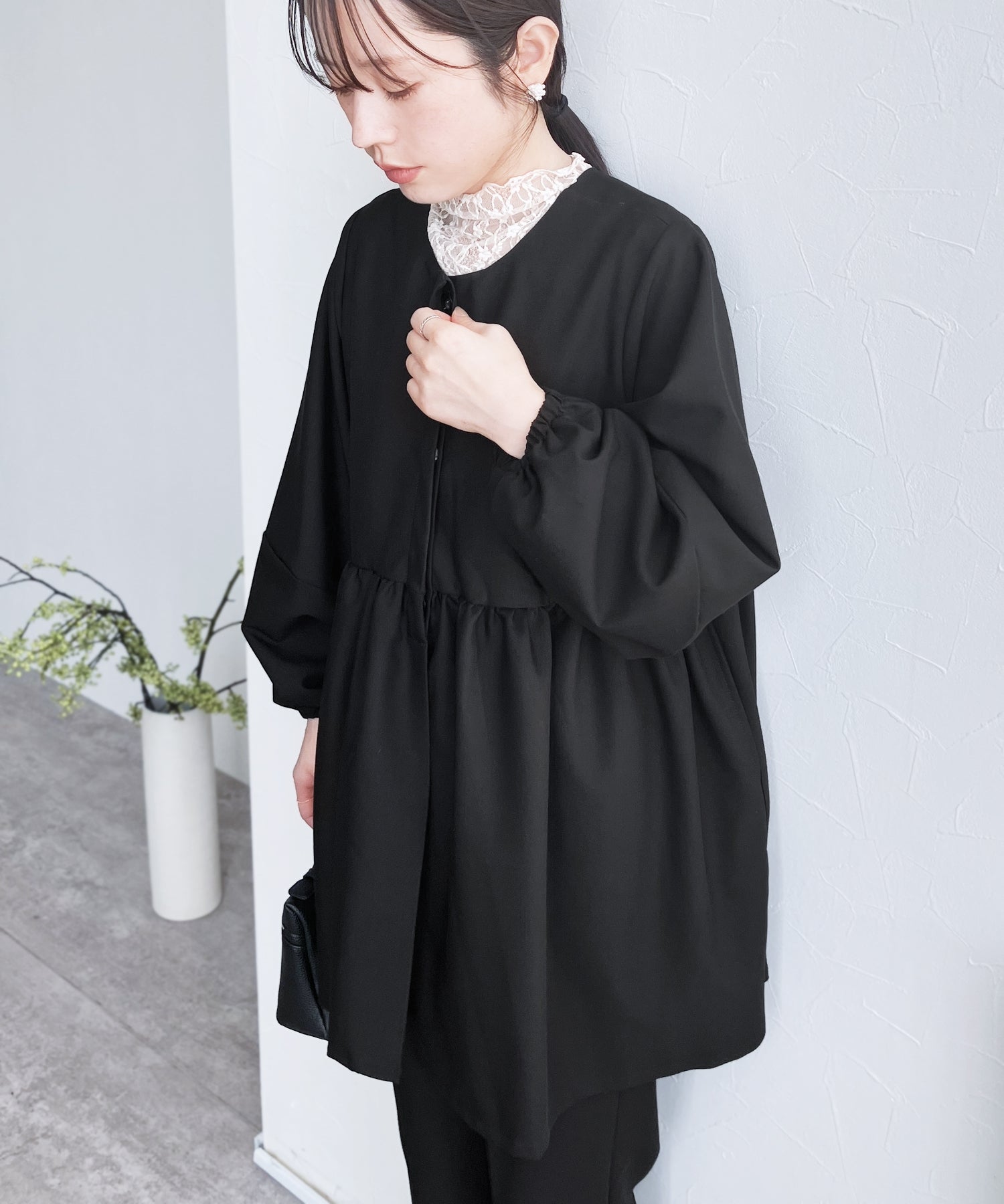 レカ reca ペプラムジャケット×テーパードパンツ2点セット（bel-hr-0622-set）（ブラック）オケージョン セットアップ ブラック