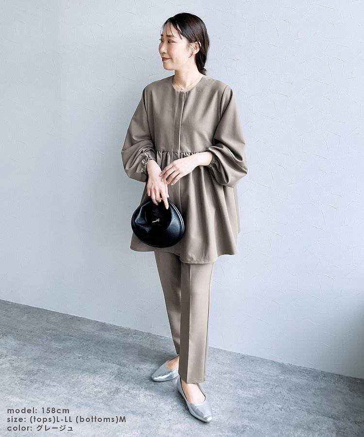 レカ reca ペプラムジャケット×テーパードパンツ2点セット（bel-hr-0622-set）（ブラック）オケージョン セットアップ ブラック