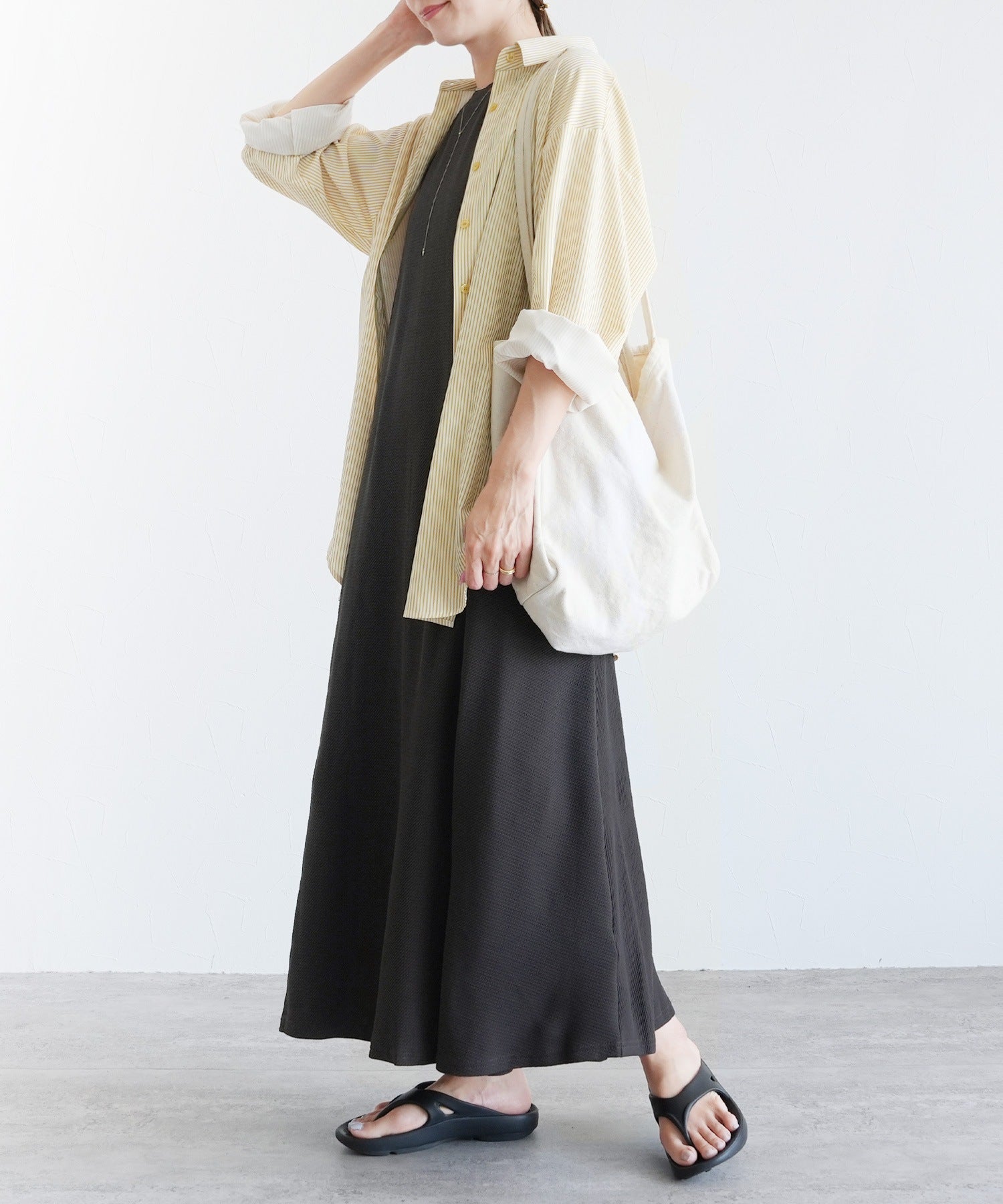 レカ reca エンボス風Aラインワンピース（my-3n23-1312） （チャコール） チャコール