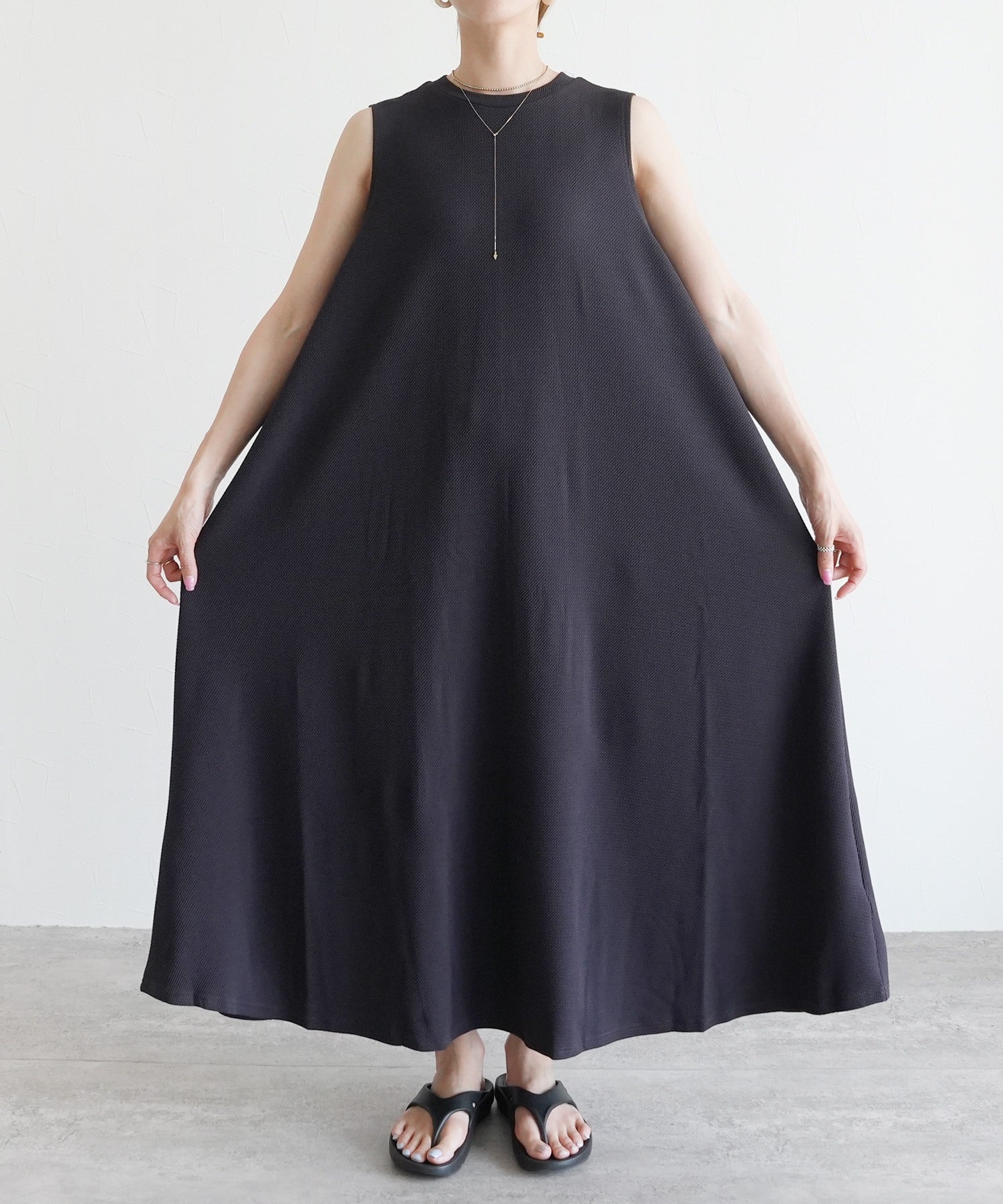 レカ reca エンボス風Aラインワンピース（my-3n23-1312） （チャコール） チャコール