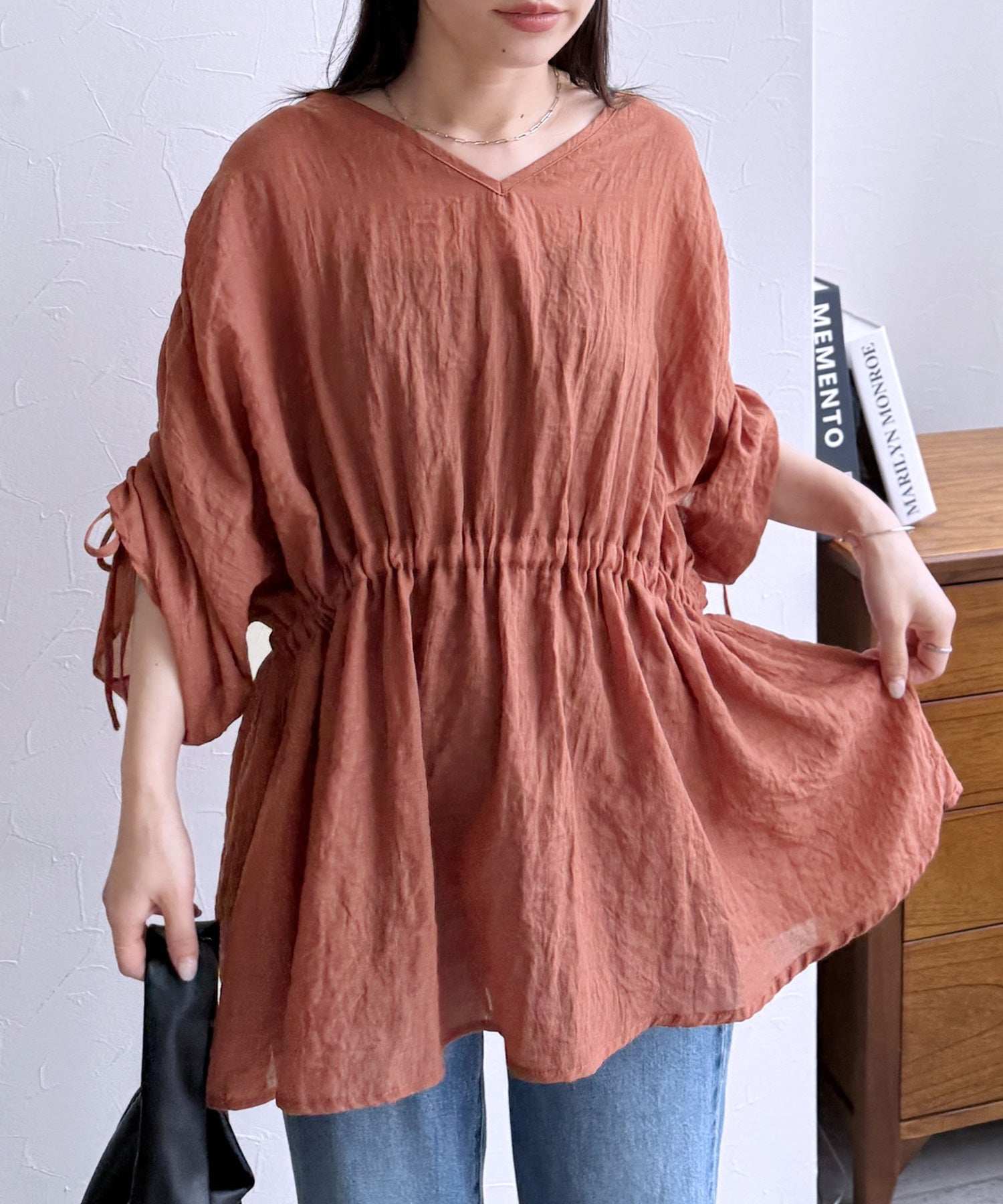 レカ reca Vネックオーバーブラウス(my-4N35-9303-B) （テラコッタ） テラコッタ