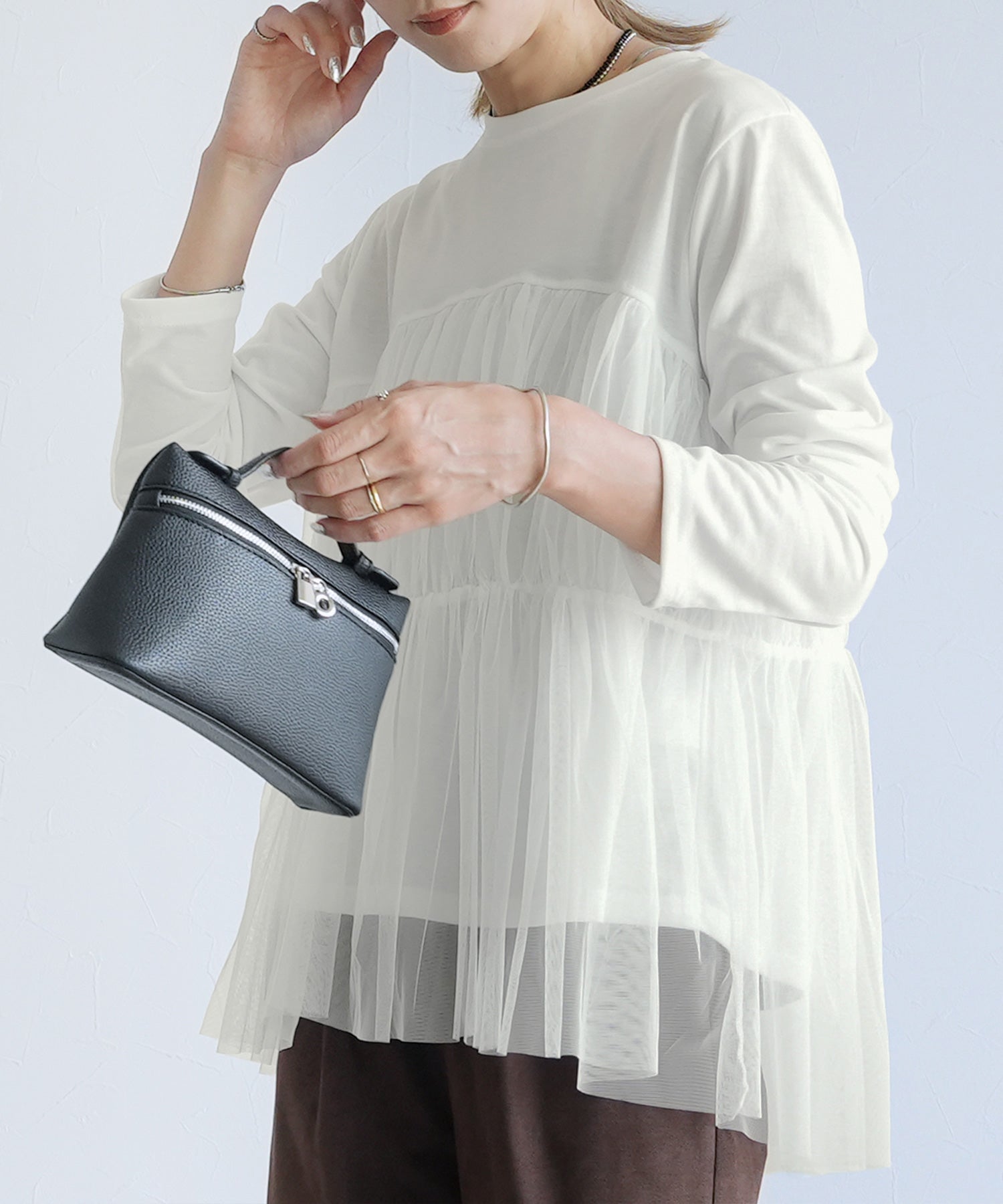 レカ reca チュールドッキング長袖Tシャツ(my-4N35-9304) （オフホワイト） オフホワイト