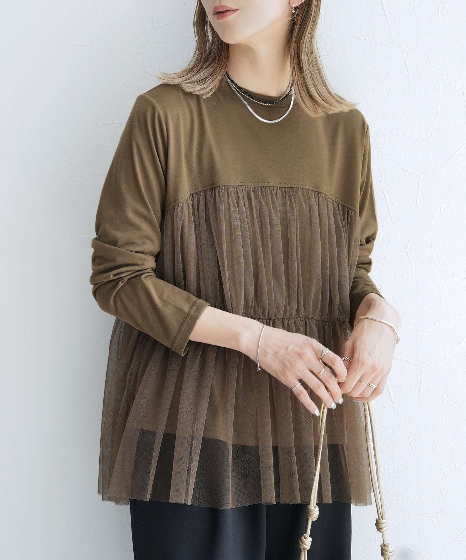 レカ reca チュールドッキング長袖Tシャツ(my-4N35-9304) （オフホワイト） オフホワイト