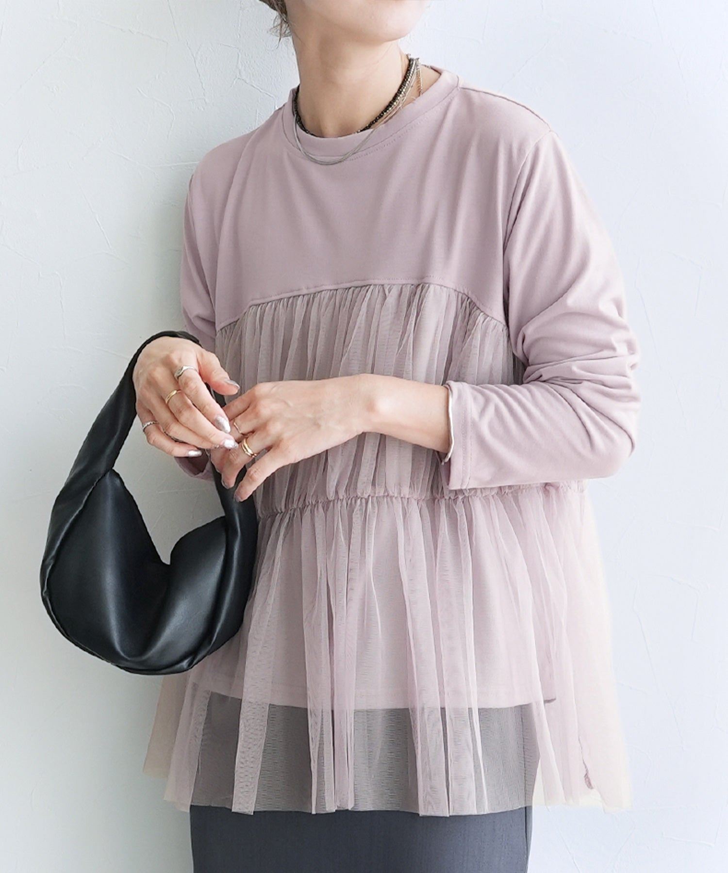 レカ reca チュールドッキング長袖Tシャツ(my-4N35-9304) （オフホワイト） オフホワイト