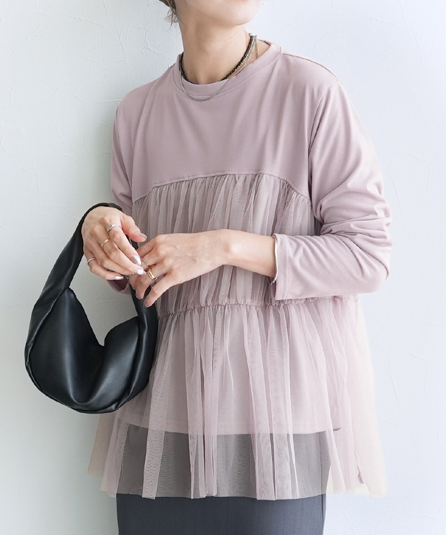 レカ reca チュールドッキング長袖Tシャツ(my-4N35-9304) （ピンク） ピンク
