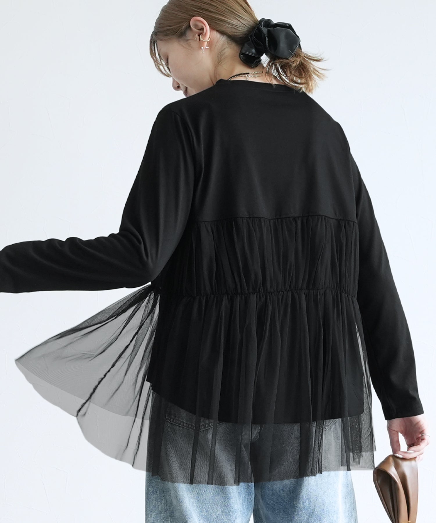 レカ reca チュールドッキング長袖Tシャツ(my-4N35-9304) （ブラック） ブラック