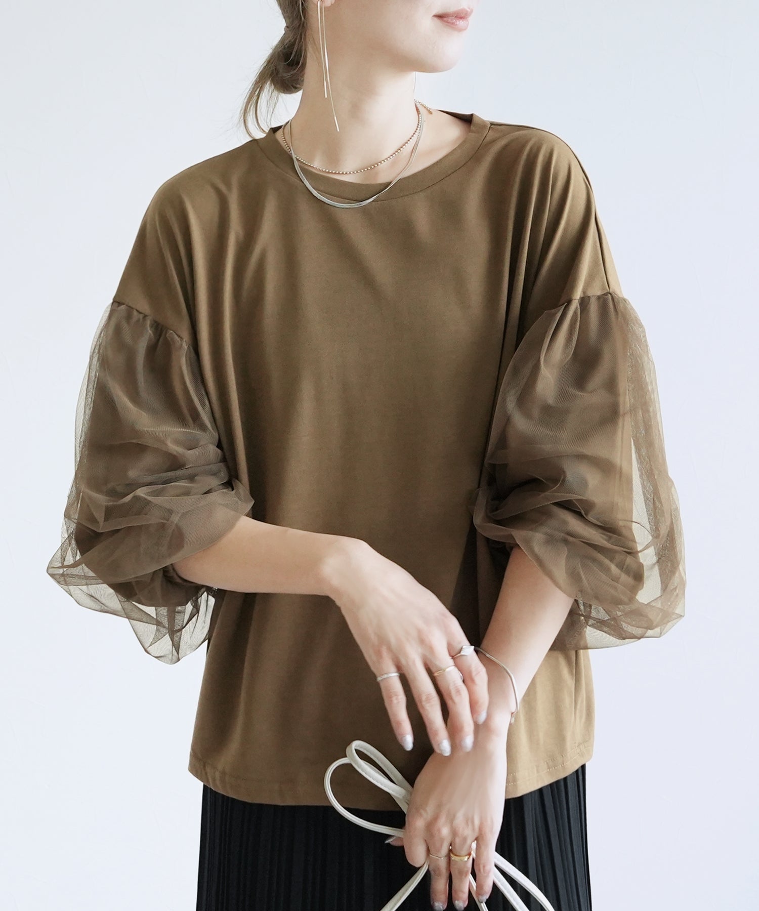 レカ reca チュールバルーンスリーブTシャツ(my-4N35-9305) （ブラウン） ブラウン