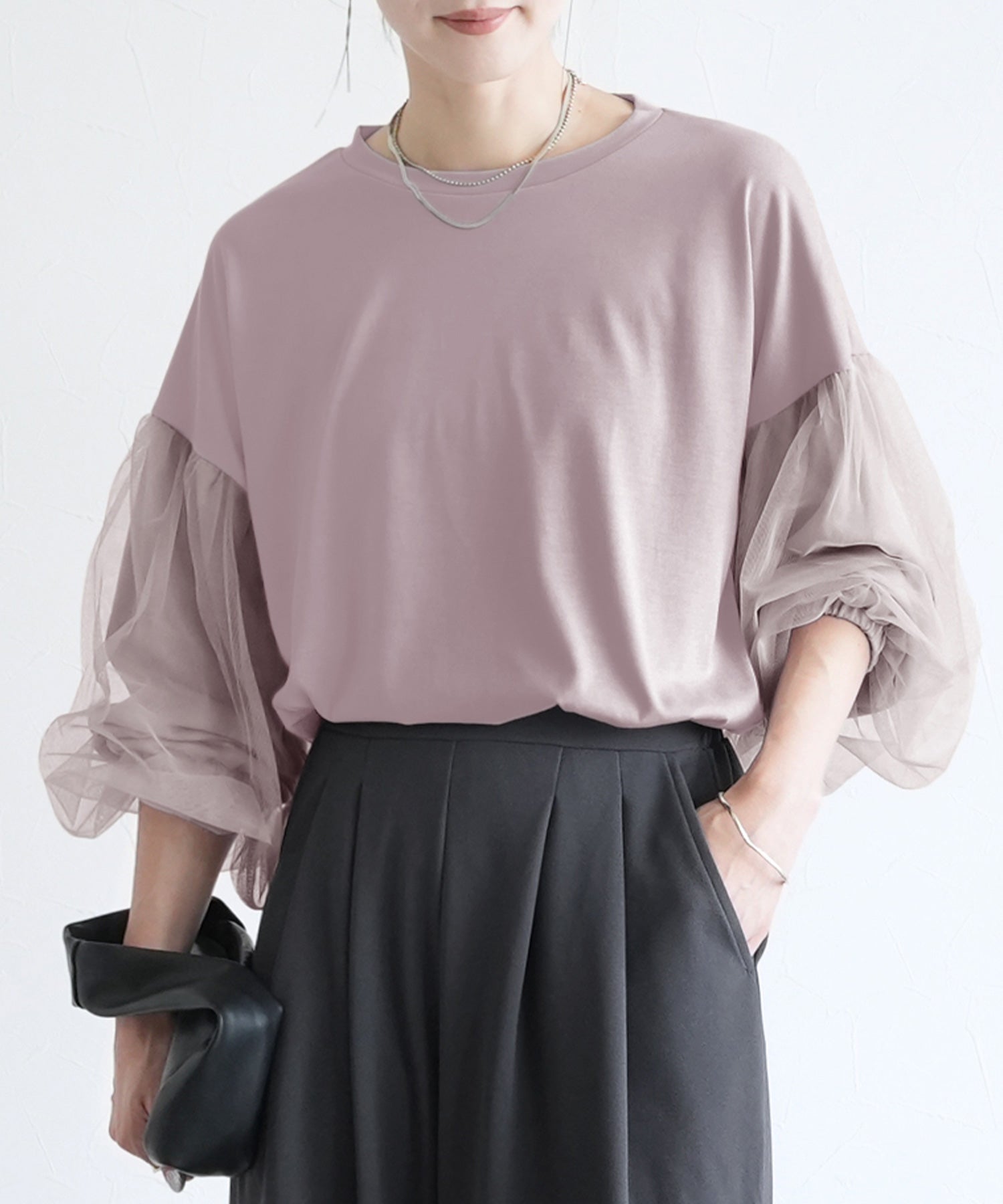 レカ reca チュールバルーンスリーブTシャツ(my-4N35-9305) （ブラウン） ブラウン