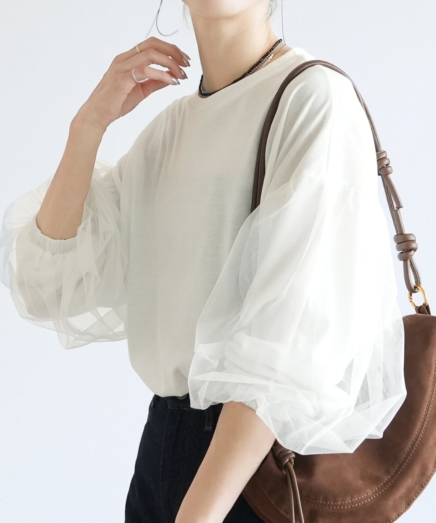 レカ reca チュールバルーンスリーブTシャツ(my-4N35-9305) （オフホワイト） オフホワイト
