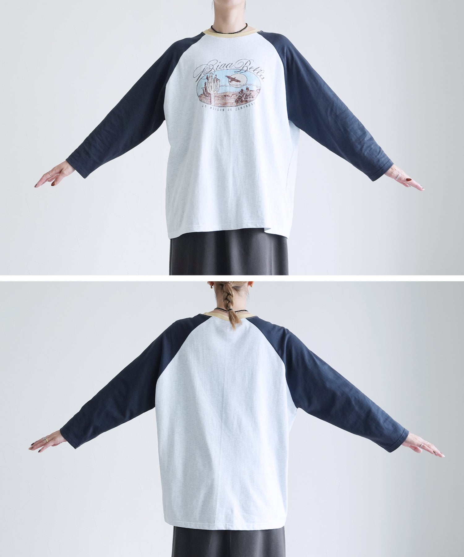 レカ reca 配色ネックラグランスリーブロゴTシャツ（250909） （グレー） グレー