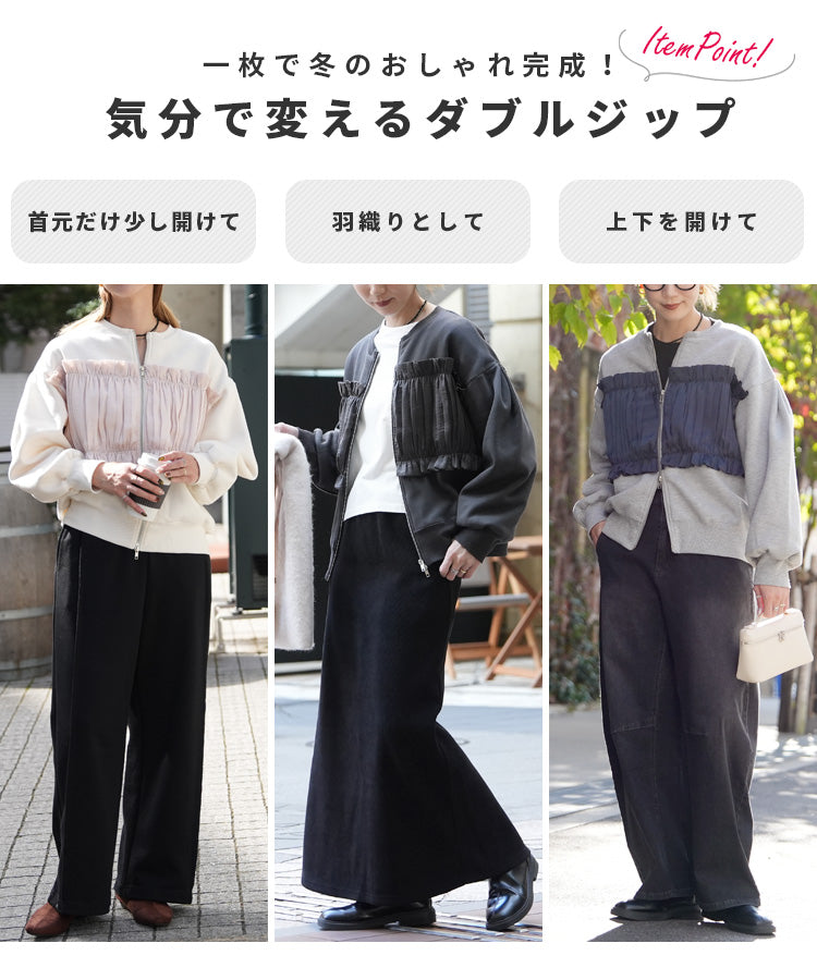 レカ reca 裏起毛異素材レイヤードWジップカーディガン（day255230） （チャコール） チャコール