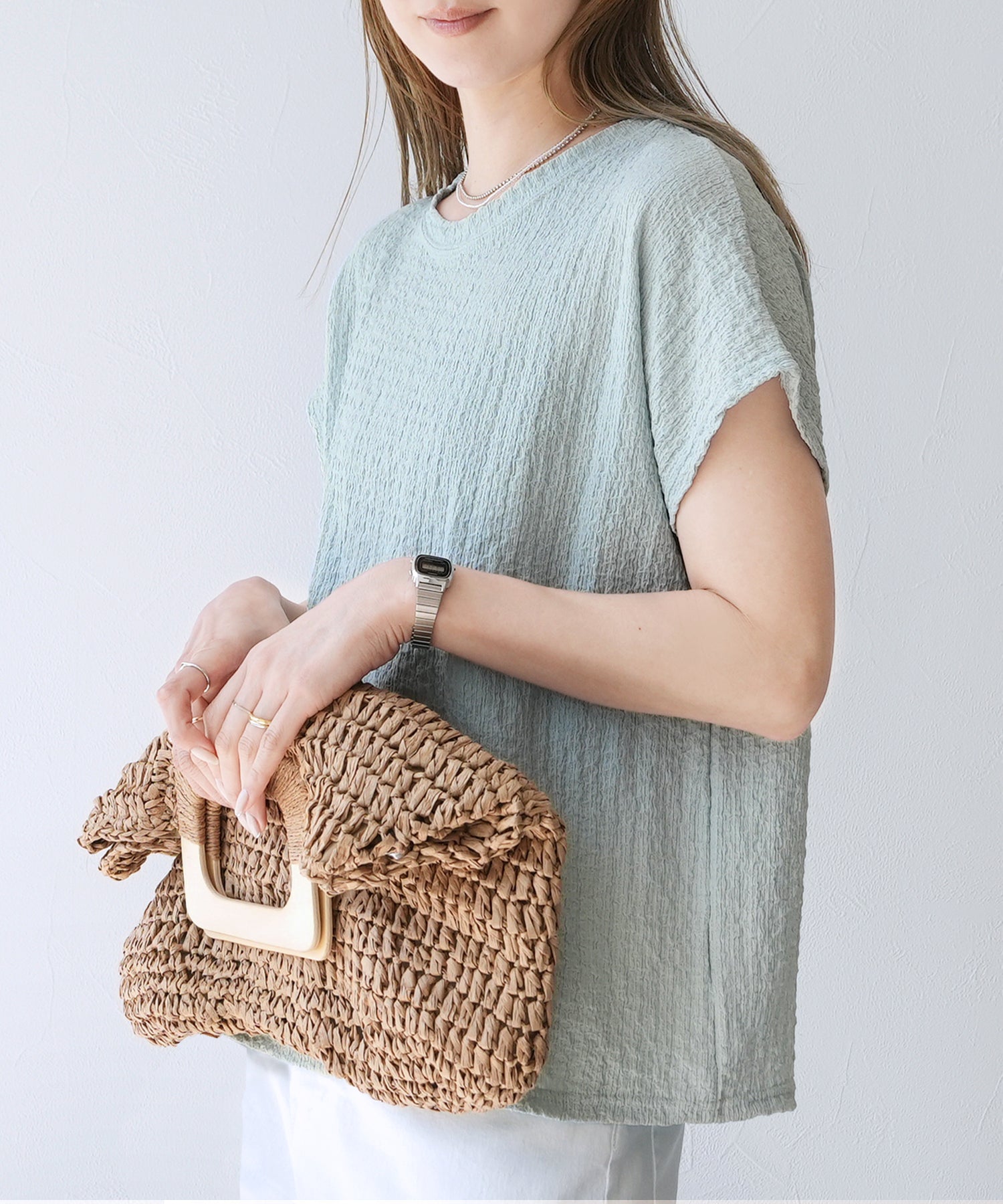 レカ reca カットシャーリングデザインフレンチスリーブTシャツ （アクアブルー） アクアブルー