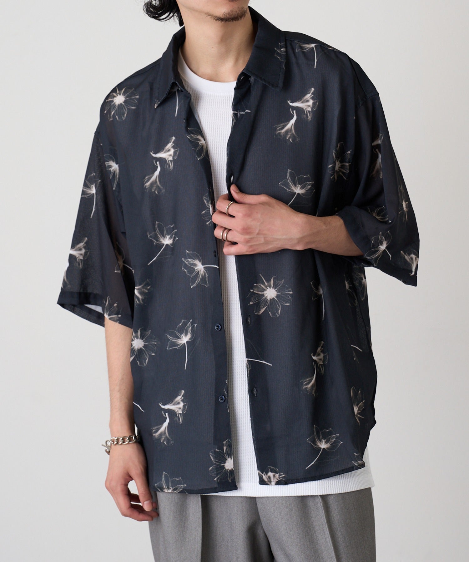 マガジンデモードコンタクト MAGASIN DE MODE CONTACT H/S 総柄シャツ （ブラック系1） ブラック系1