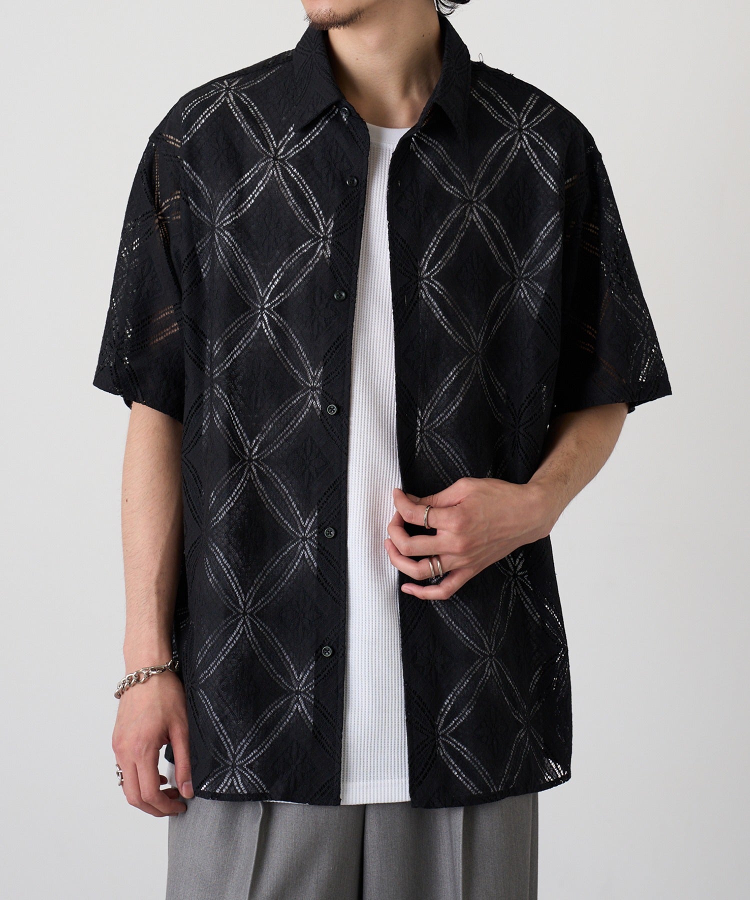 マガジンデモードコンタクト MAGASIN DE MODE CONTACT 透かし柄HSシャツ （ブラック） ブラック