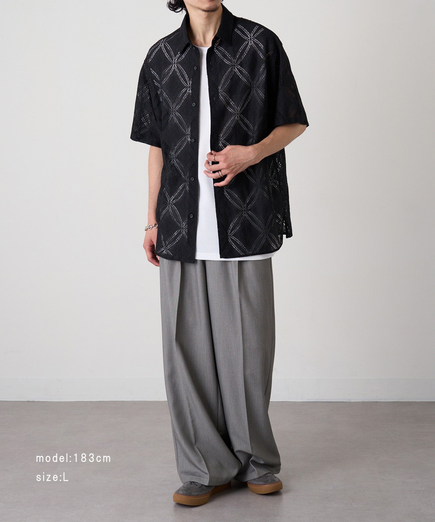 マガジンデモードコンタクト MAGASIN DE MODE CONTACT 透かし柄HSシャツ （ブラック） ブラック