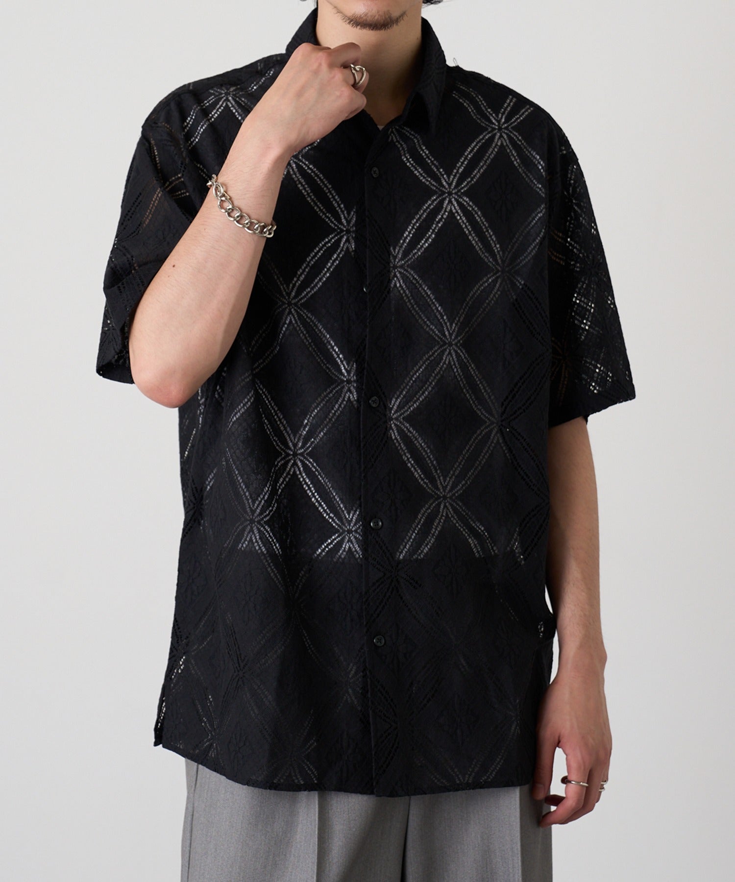 マガジンデモードコンタクト MAGASIN DE MODE CONTACT 透かし柄HSシャツ （ブラック） ブラック