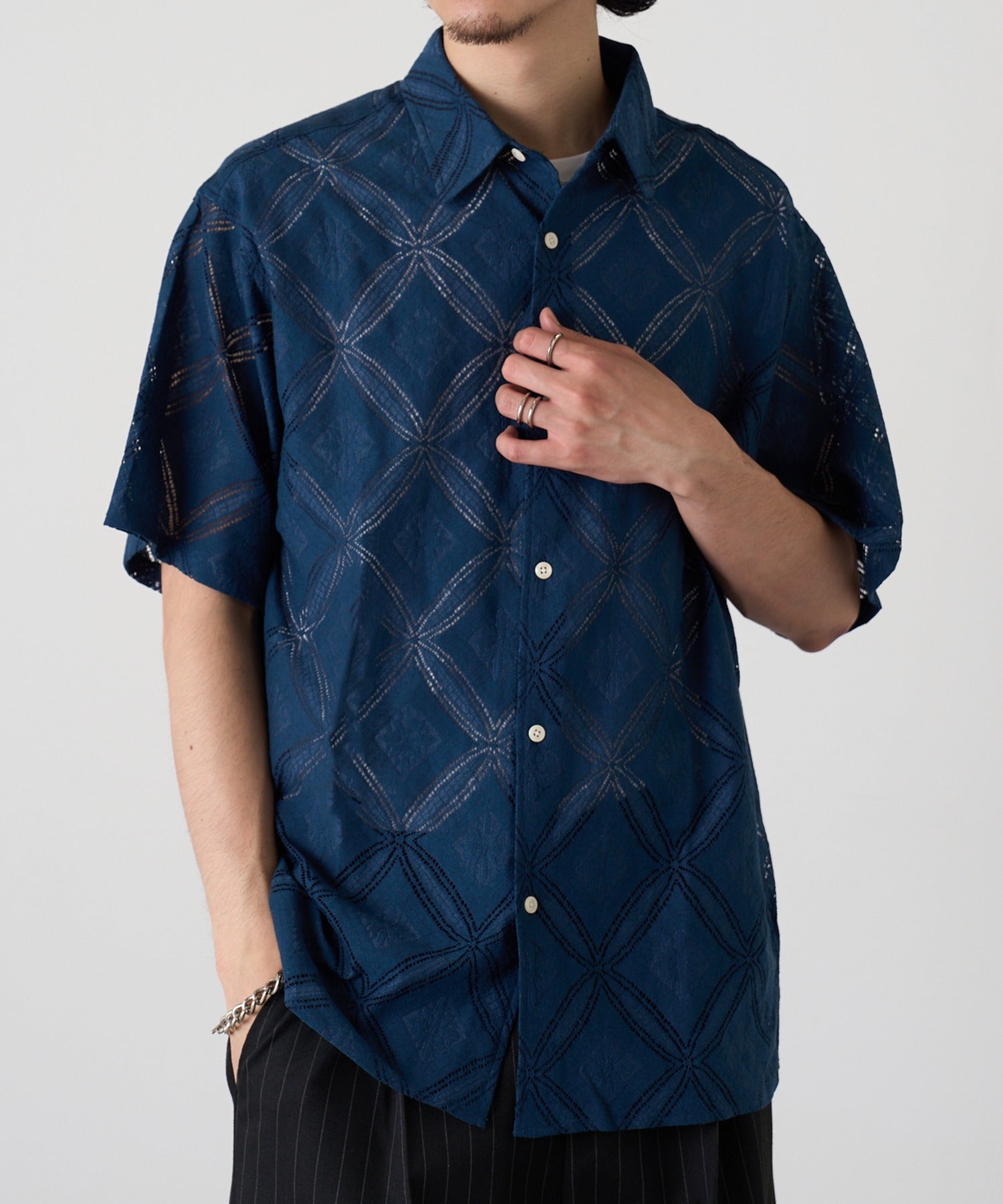 マガジンデモードコンタクト MAGASIN DE MODE CONTACT 透かし柄HSシャツ （ネイビー） ネイビー