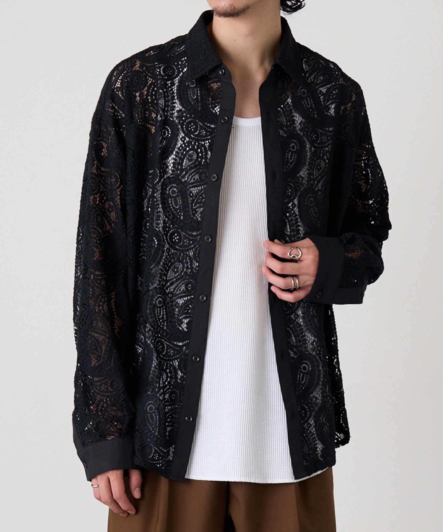 マガジンデモードコンタクト MAGASIN DE MODE CONTACT L/S レースシアーシャツ （ブラック系1） ブラック系1