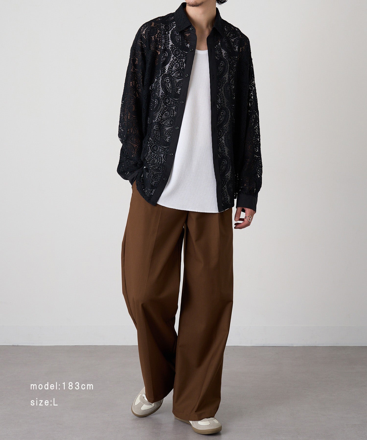 マガジンデモードコンタクト MAGASIN DE MODE CONTACT L/S レースシアーシャツ （ブラック系1） ブラック系1