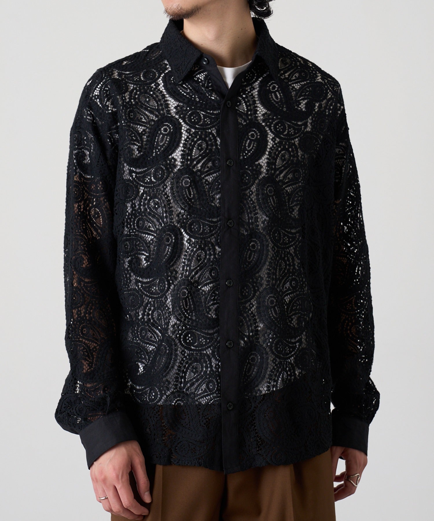 マガジンデモードコンタクト MAGASIN DE MODE CONTACT L/S レースシアーシャツ （ブラック系1） ブラック系1