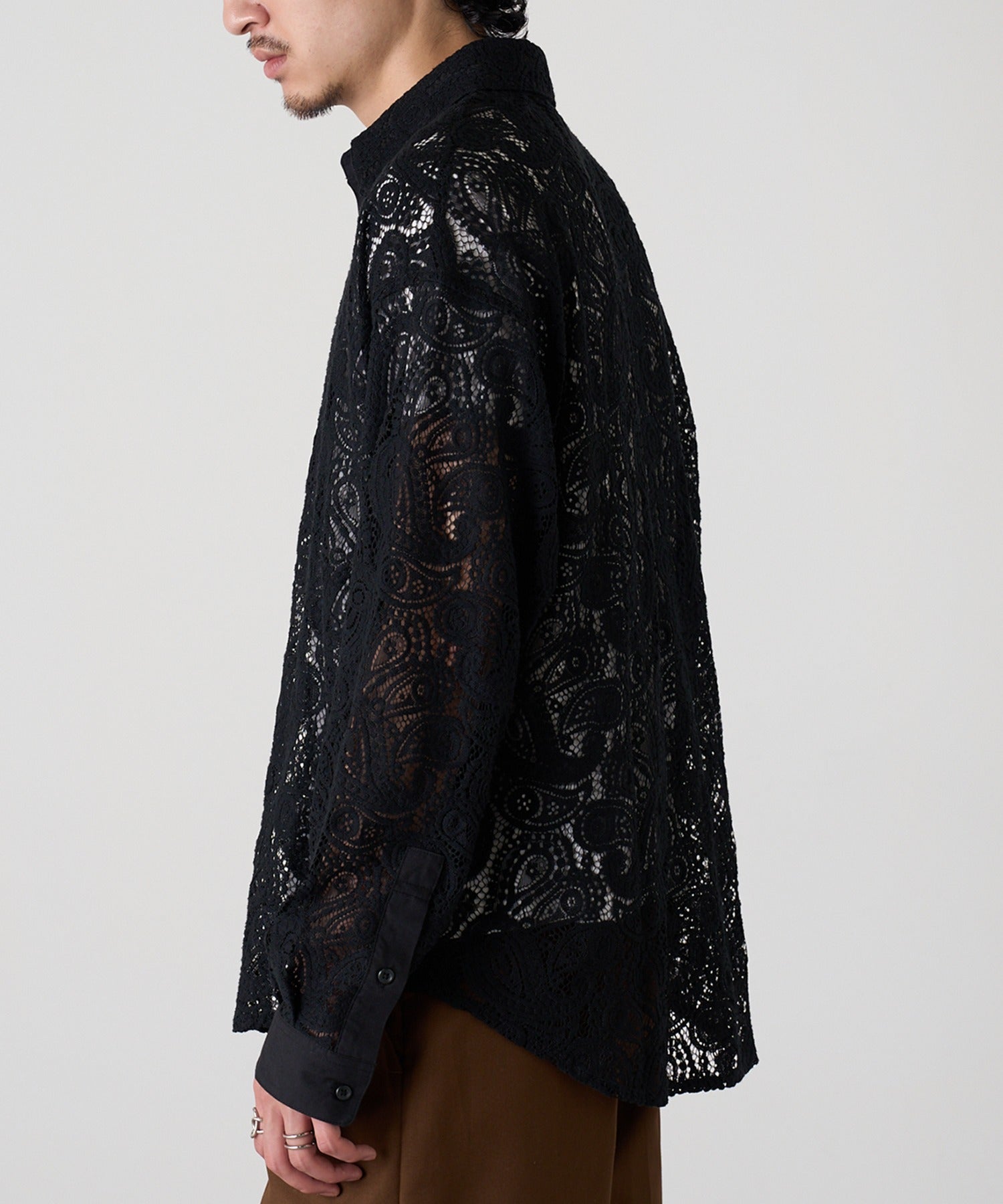 マガジンデモードコンタクト MAGASIN DE MODE CONTACT L/S レースシアーシャツ （ブラック系1） ブラック系1