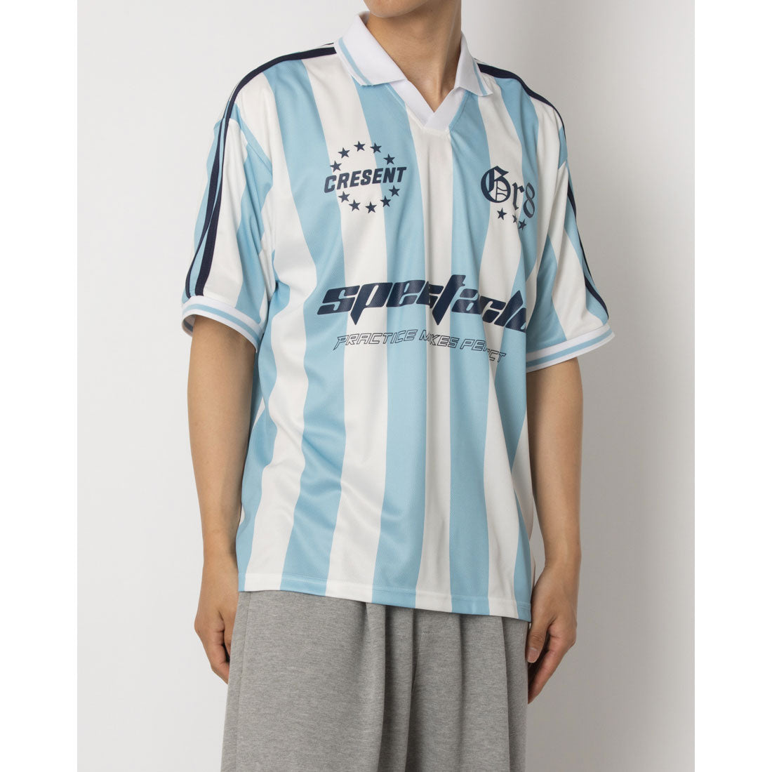 マガジンデモードコンタクト MAGASIN DE MODE CONTACT 総柄サッカーデザインTシャツ （ホワイト×ブルー） ホワイト×ブルー