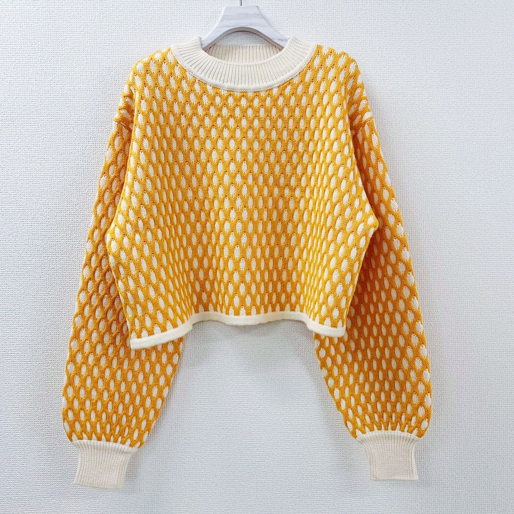 エイチシーエーイー HCAE JACQUARD SHORT KNIT TOP （WHITE x YELLOW） HCAE JACQUARD SHORT KNIT TOP