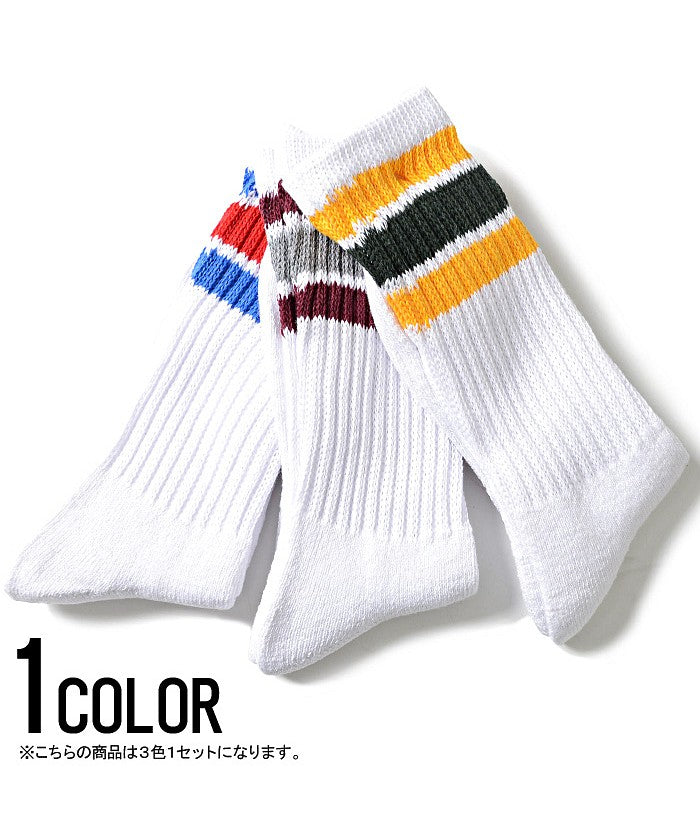 Healthknit Healthknit 【Healthknit】 Color Block 3-Line Crew Socks