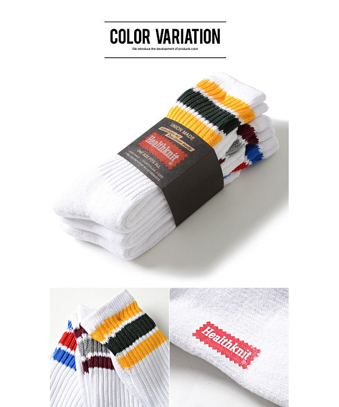 Healthknit Healthknit 【Healthknit】 Color Block 3-Line Crew Socks
