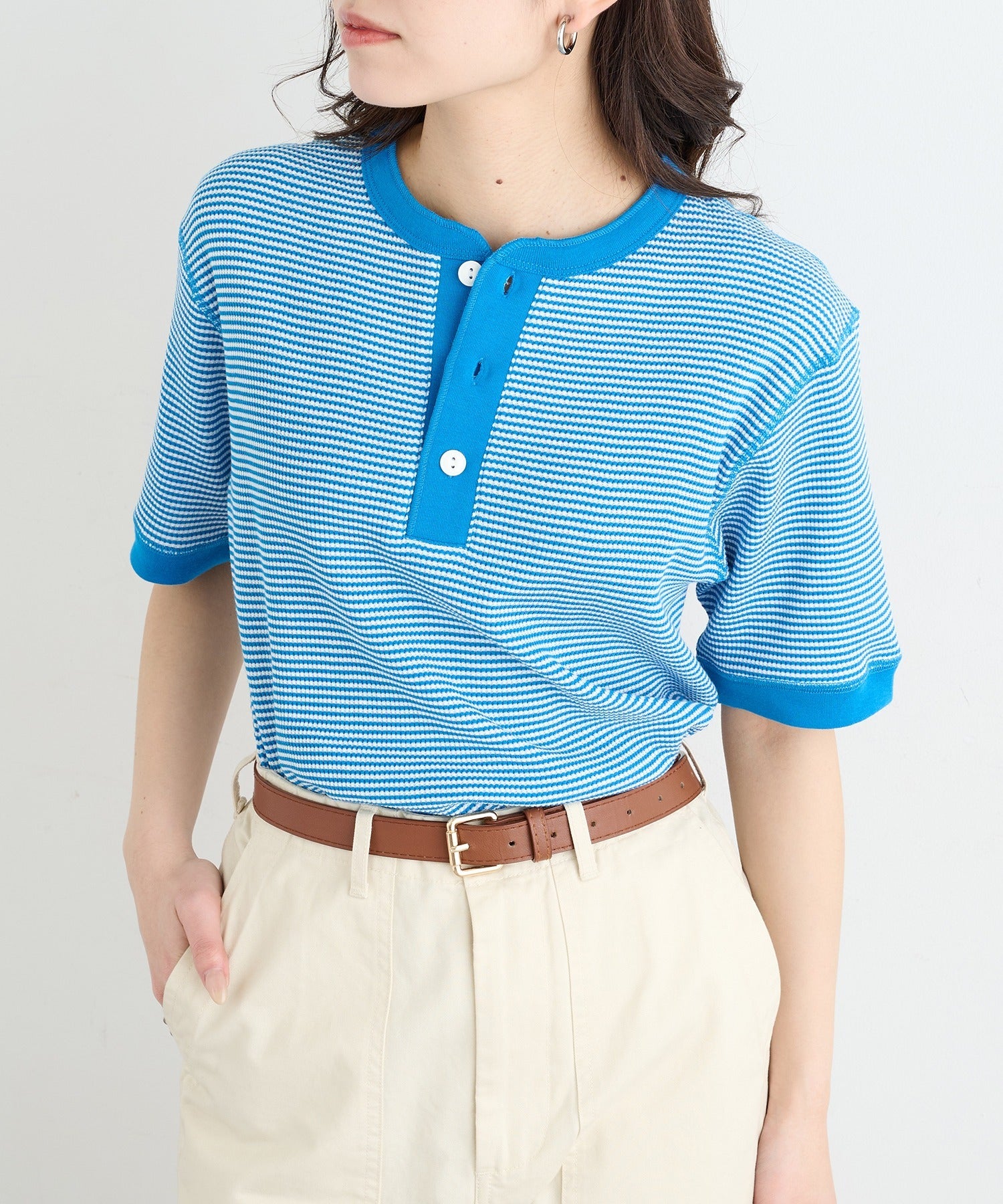 ヘルスニット Healthknit ヘンリーネックワッフル半袖パックTEEシャツ サーマル半袖パックTシャツ 601S （ロイヤルブルー） ロイヤルブルー