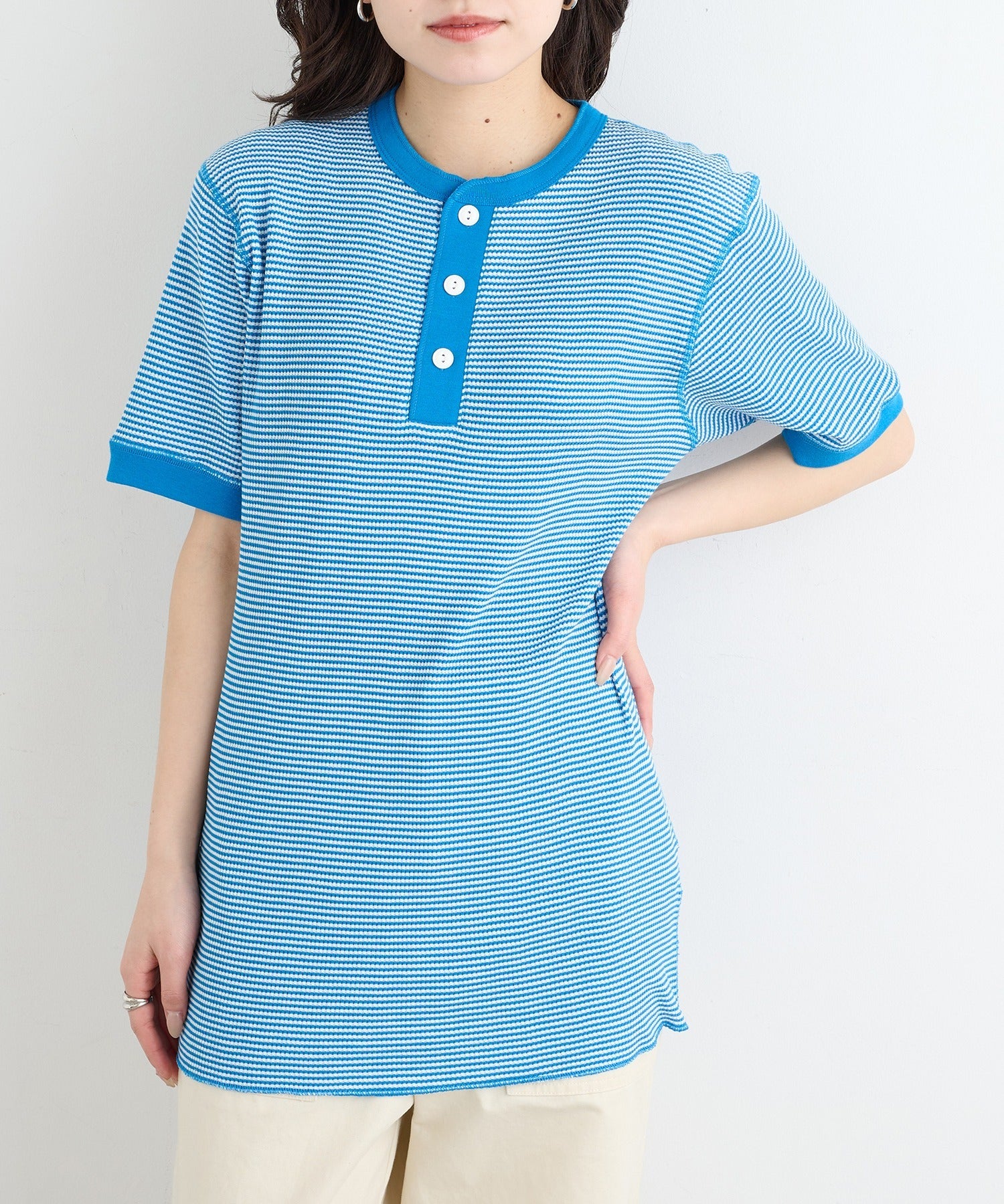 ヘルスニット Healthknit ヘンリーネックワッフル半袖パックTEEシャツ サーマル半袖パックTシャツ 601S （ロイヤルブルー） ロイヤルブルー